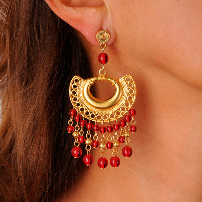 Buy Amazonica Cerise Earrings 24K Gold Plated DOPRAYA