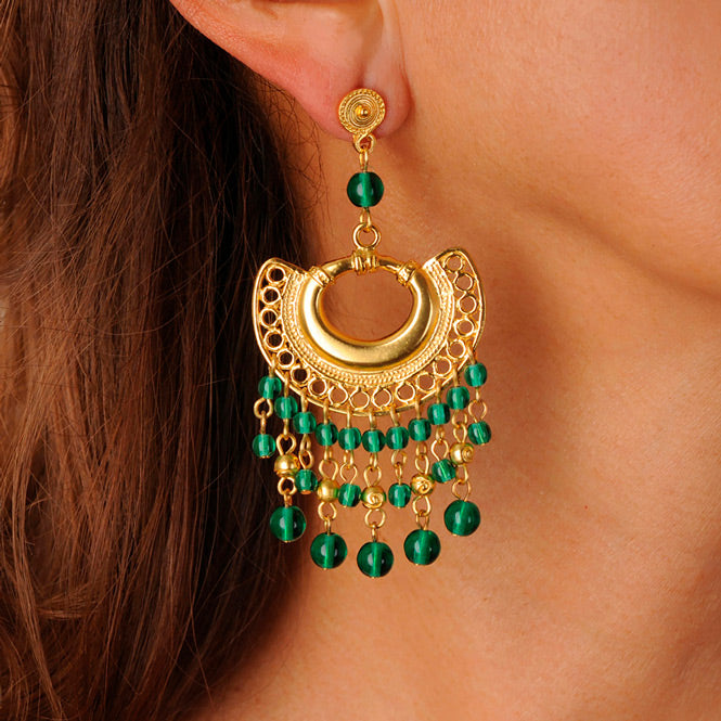 Exclusive Emerald Green Gold Polish Diamond Studded Earrings